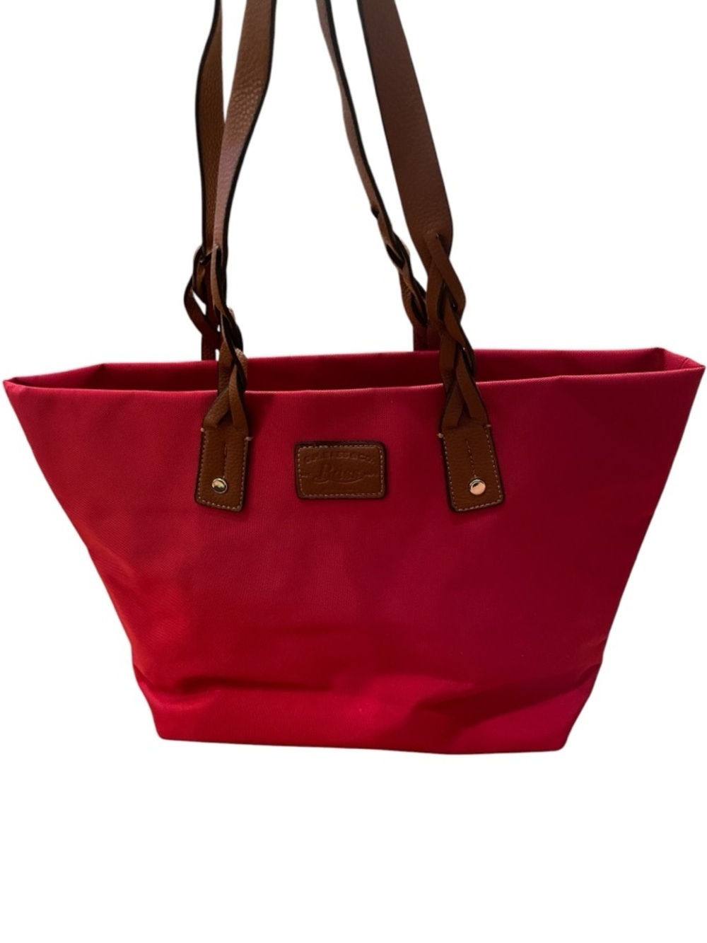 G.H. Bass Red Nylon Tote Bag Braided Leather Handles Made in USA Large NWOT